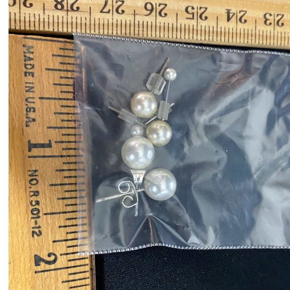 Assorted Pearl and Silver‎ Tone Stud Earrings Set for Women